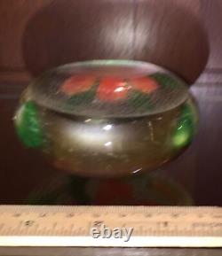 Antique Victorian Floral Paperweight Hand Blown Glass Orange Yellow Art Glass