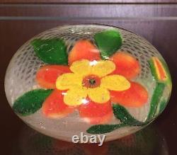 Antique Victorian Floral Paperweight Hand Blown Glass Orange Yellow Art Glass