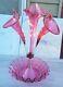 Antique Victorian French 3 Horn Epergne Cranberry Art Glass Vase Rigaree (as Is)