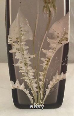 Antique Victorian Frosted Satin Art Glass Vase Dandelion Flower Enamel Painted