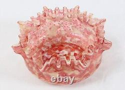 Antique Victorian Glass Brides Basket Bowl Pink White Spatter Silver Flecks