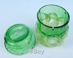 Antique Victorian Green Vaseline Opalescent Glass FAIRY LAMP Night Light Candle
