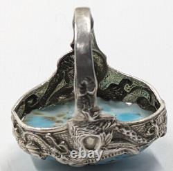 Antique Victorian Griffin Gryphon Sterling Silver Dragons Egg Art Glass Ring