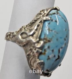 Antique Victorian Griffin Gryphon Sterling Silver Dragons Egg Art Glass Ring