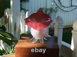 Antique Victorian HAND BLOWN Cased, Art Glass, Footed JACK IN THE PULPIT VASE