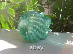 Antique Victorian HAND BLOWN Swirled, Ruffled ART GLASS BASKET Thorn Handle MINT