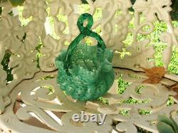 Antique Victorian HAND BLOWN Swirled, Ruffled ART GLASS BASKET Thorn Handle MINT