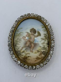 Antique Victorian HP Signed 24kt Gold Plate Mini Porcelain Portrait WithStand