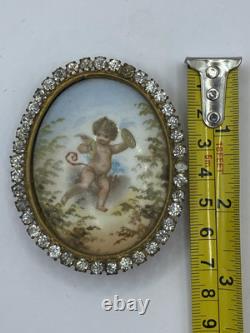 Antique Victorian HP Signed 24kt Gold Plate Mini Porcelain Portrait WithStand