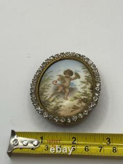 Antique Victorian HP Signed 24kt Gold Plate Mini Porcelain Portrait WithStand