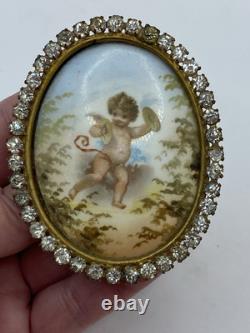 Antique Victorian HP Signed 24kt Gold Plate Mini Porcelain Portrait WithStand