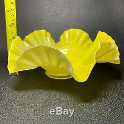 Antique Victorian Hand Blown Art Glass Cased Ruffled Footed Bowl Brides Basket