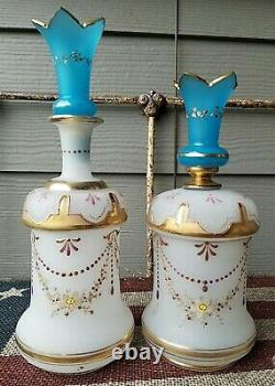 Antique Victorian Hand Blown Bristol Glass Dresser Jar & Perfume Bottle Stopper