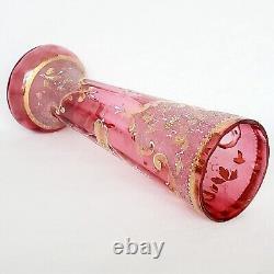 Antique Victorian Hand Blown Rubina Glass Vase withCoralene Texture 8-5/8