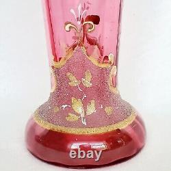 Antique Victorian Hand Blown Rubina Glass Vase withCoralene Texture 8-5/8