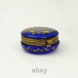 Antique Victorian Hand Painted Enamel Blue Glass Box Dresser Vanity Patch