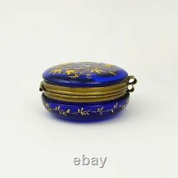 Antique Victorian Hand Painted Enamel Blue Glass Box Dresser Vanity Patch