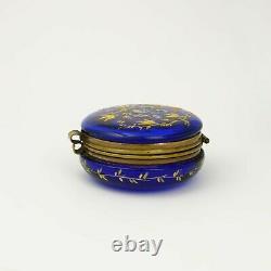 Antique Victorian Hand Painted Enamel Blue Glass Box Dresser Vanity Patch