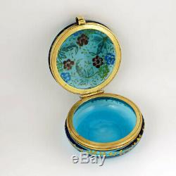 Antique Victorian Hand Painted Enamel Blue Glass Box Dresser Vanity Patch Snuff