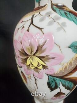 Antique Victorian Harrach or Mount Washington Art Glass Enamel Painted Vase
