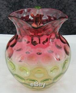 Antique Victorian Hobbs Brockunier Cranberry Vaseline Rubina Verde Glass Pitcher