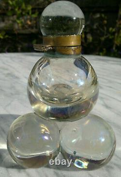 Antique Victorian Iridescent Glass Soap Bubble Inkwell Bohemian 5 Tall