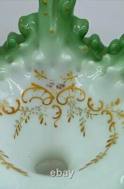 Antique Victorian Jack in the Pulpit Vase White Green Crest Hand Painted Gold Se