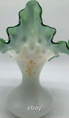 Antique Victorian Jack in the Pulpit Vase White Green Crest Hand Painted Gold Se