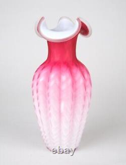 Antique Victorian MOP Mother of Pearl Pink Satin Glass Herringbone Vase Set of 2