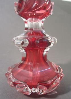 Antique Victorian MOSER Bohemian Cranberry Cut Glass Scent Perfume Bottle AS IS