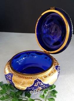 Antique Victorian MOSER gold enamel cobalt blue large DRESSER BOX lovely