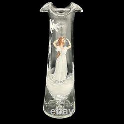 Antique Victorian Mary Gregory Optic Swirl Glass Vase Lady Long Auburn Hair