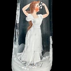 Antique Victorian Mary Gregory Optic Swirl Glass Vase Lady Long Auburn Hair