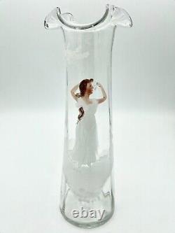 Antique Victorian Mary Gregory Optic Swirl Glass Vase Lady Long Auburn Hair