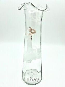 Antique Victorian Mary Gregory Optic Swirl Glass Vase Lady Long Auburn Hair