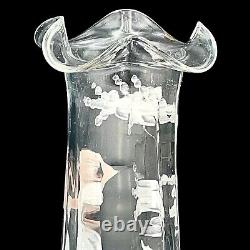 Antique Victorian Mary Gregory Optic Swirl Glass Vase Lady Long Auburn Hair