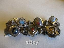 Antique Victorian Mesh Bracelet with Sliders Molded Glass, Art Glass, Bee, Snake