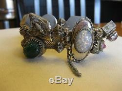 Antique Victorian Mesh Bracelet with Sliders Molded Glass, Art Glass, Bee, Snake