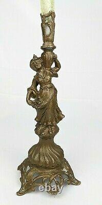 Antique Victorian Metal And Ruffled Art Glass Figural Epergne