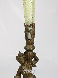 Antique Victorian Metal And Ruffled Art Glass Figural Epergne