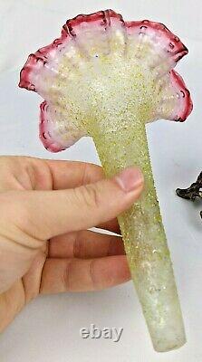 Antique Victorian Metal And Ruffled Art Glass Figural Epergne
