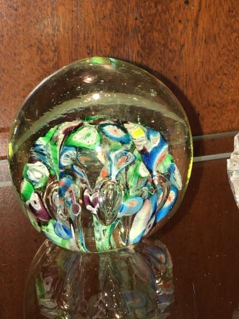 Antique Victorian Millefiori Paperweight Art Glass Concentric Flowers End Of Day
