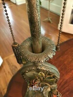 Antique Victorian Miller Handel B&h Style Slag Glass Lamp Base Ornate Art Roses