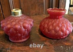 Antique Victorian Miniature Red Satin Art Glass Kero / Oil Lamp