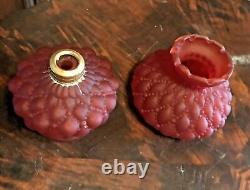 Antique Victorian Miniature Red Satin Art Glass Kero / Oil Lamp