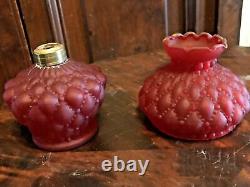 Antique Victorian Miniature Red Satin Art Glass Kero / Oil Lamp