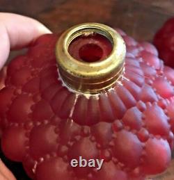 Antique Victorian Miniature Red Satin Art Glass Kero / Oil Lamp