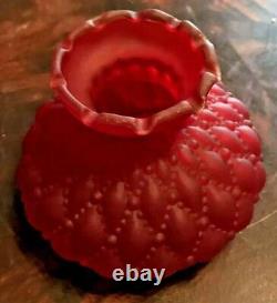 Antique Victorian Miniature Red Satin Art Glass Kero / Oil Lamp