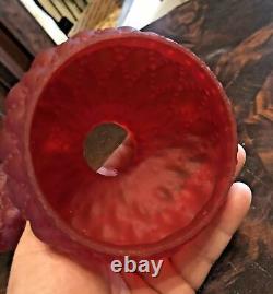 Antique Victorian Miniature Red Satin Art Glass Kero / Oil Lamp