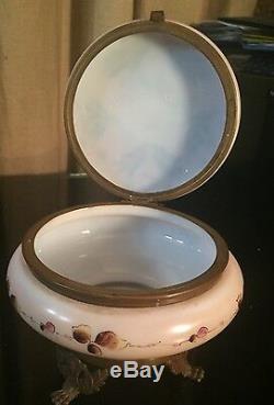 Antique Victorian Moser Opaline Glass Enameled Box Casket Ormolu Mounted c. 1900